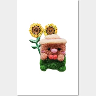 Felted farmer/ sunflower/Birthday /handmade/love/cute/little girl/baby/boy Posters and Art